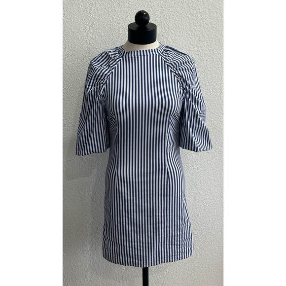 DISSH Dresses & Skirts - Dissh Mini Dress 6 Striped Blue White Puff Pleated Bubble Short Sleeve Coastal